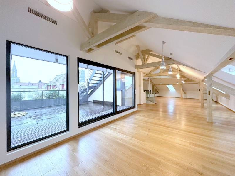 LOUE - KRUTENAU – EXCEPTIONNEL - ETAT NEUF -DERNIER ETAGE CLIMATISE 5 PIECES - 189 M² - 2 TERRASSES VUE CATHEDRALE – ASCENSEUR  - CAVE – PARKING